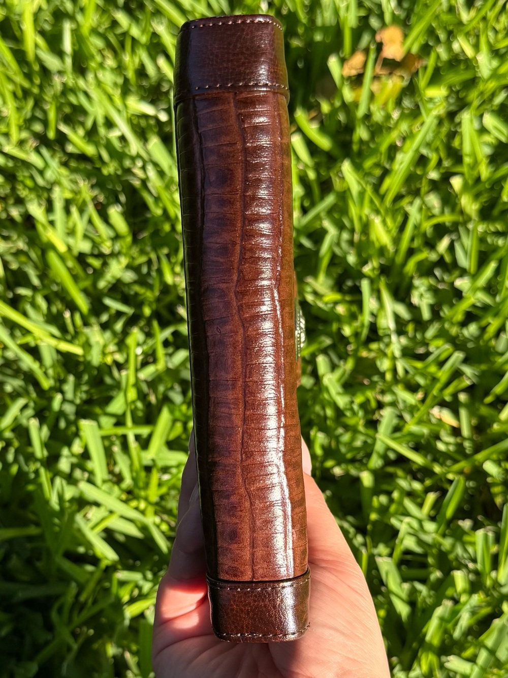 Brown Croc-Embossed 6 ring agenda planner binder Wallet with silver Heart Concho - Picture 6 of 17
